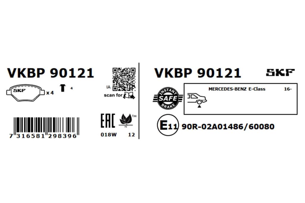 Jogo de 4 pastilhas de travão SKF ref. VKBP 90121